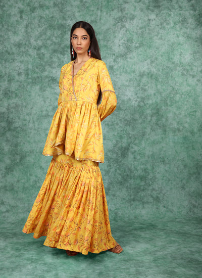 Marigold Bloom Peplum Sharara Set