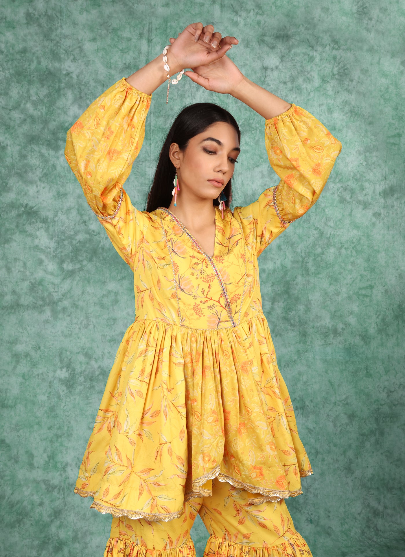 Marigold Bloom Peplum Sharara Set