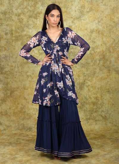 Berry Blue Peplum Sharara Set