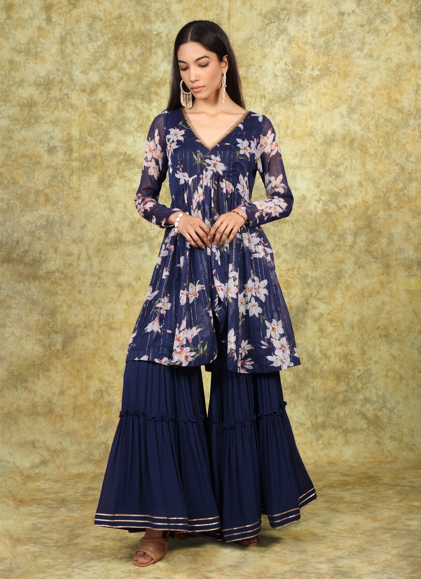 Berry Blue Peplum Sharara Set