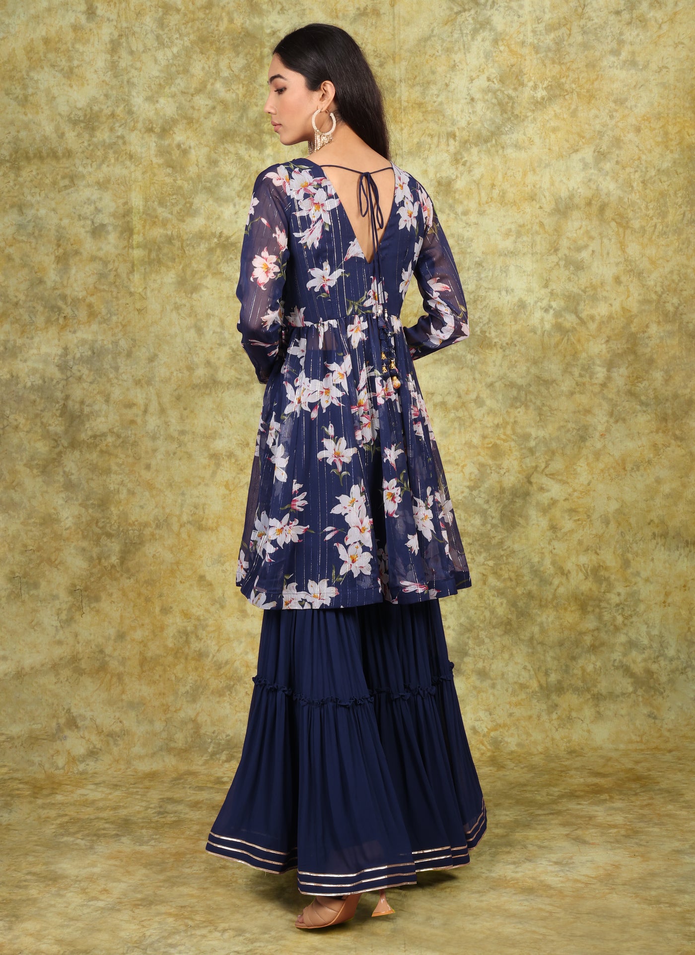 Berry Blue Peplum Sharara Set