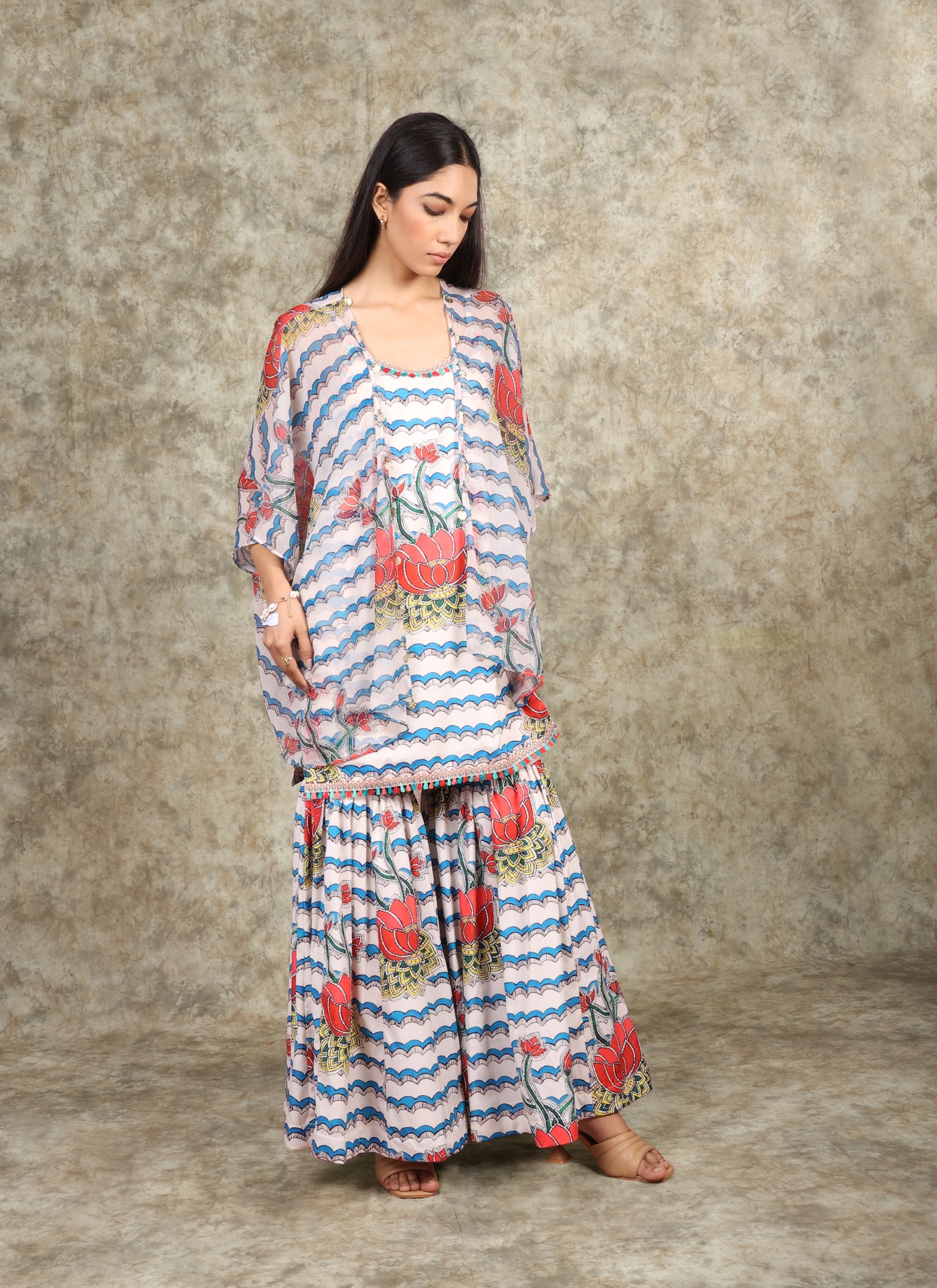 Madhubani Printed Cape and Sharara Set