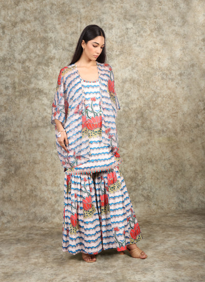 Madhubani Printed Cape and Sharara Set