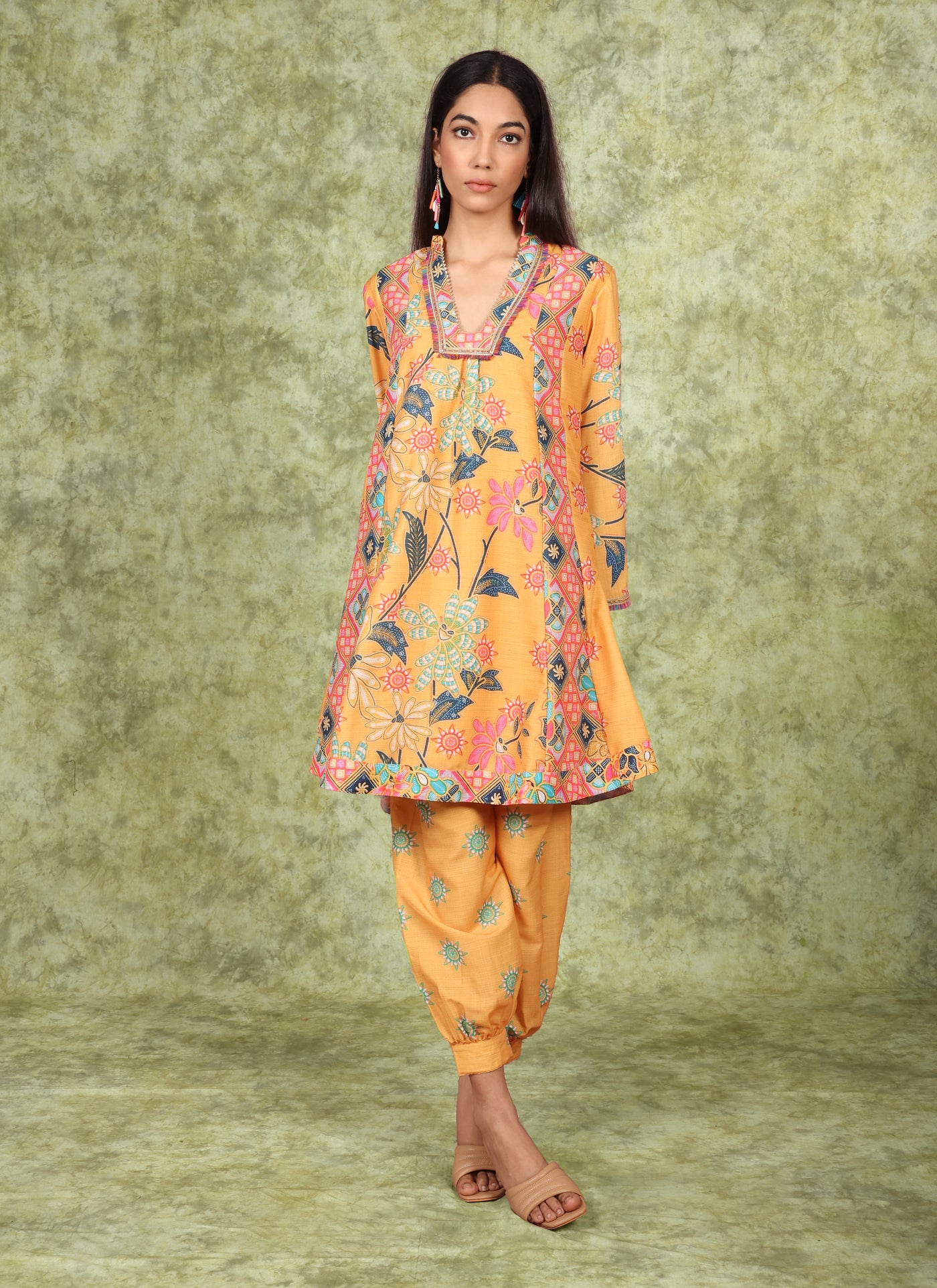 Marigold Patola Print Tunic Kurti Set