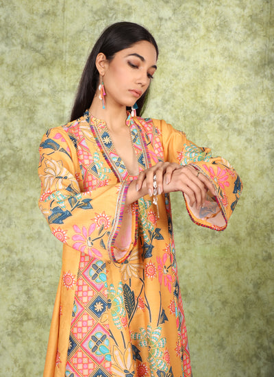 Marigold Patola Print Tunic Kurti Set