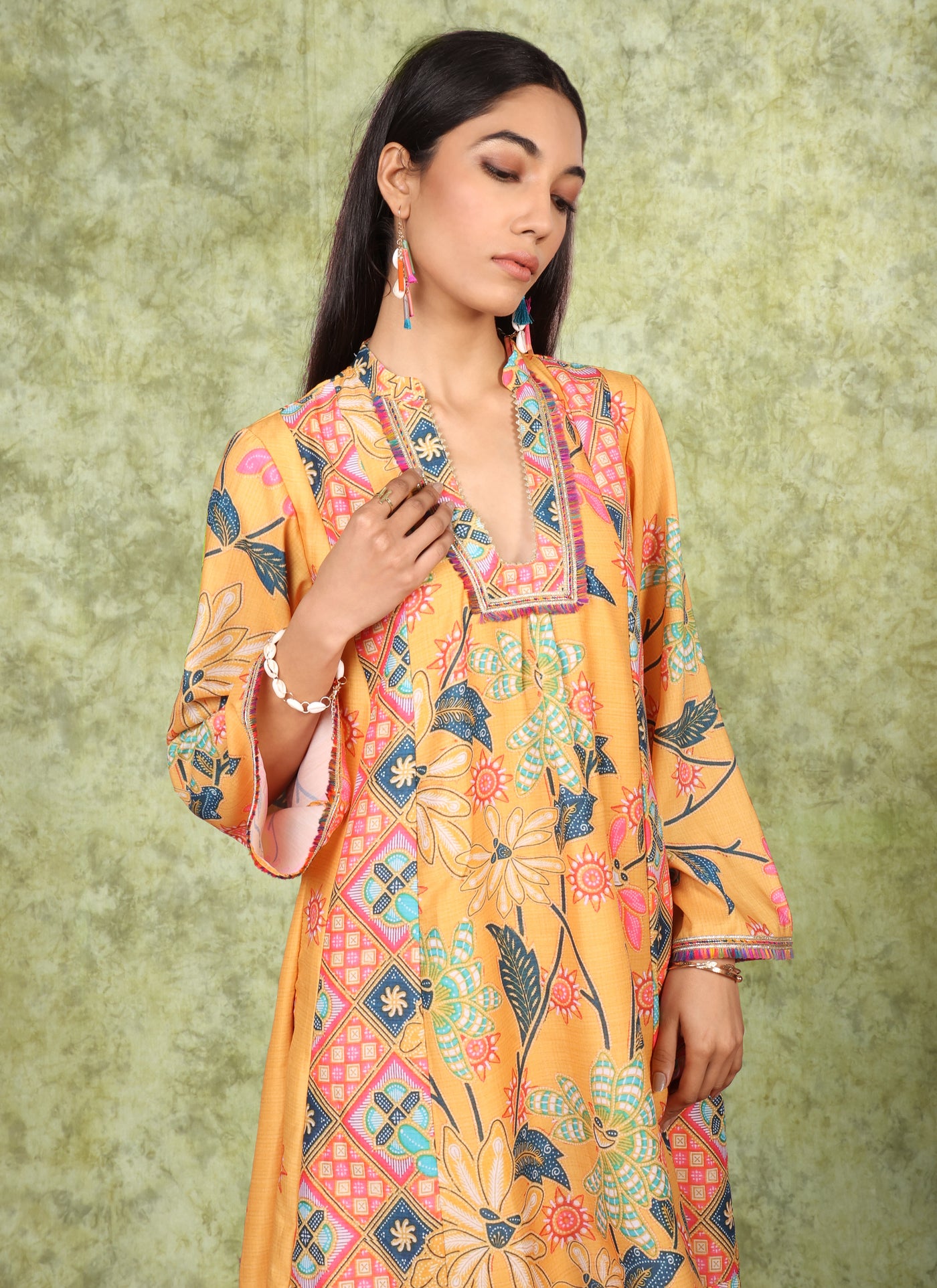 Marigold Patola Print Tunic Kurti Set