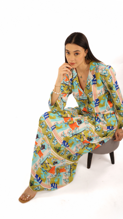 Abstract tile print Dhoti Skirt Set