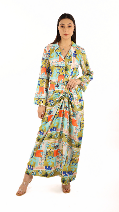 Abstract tile print Dhoti Skirt Set