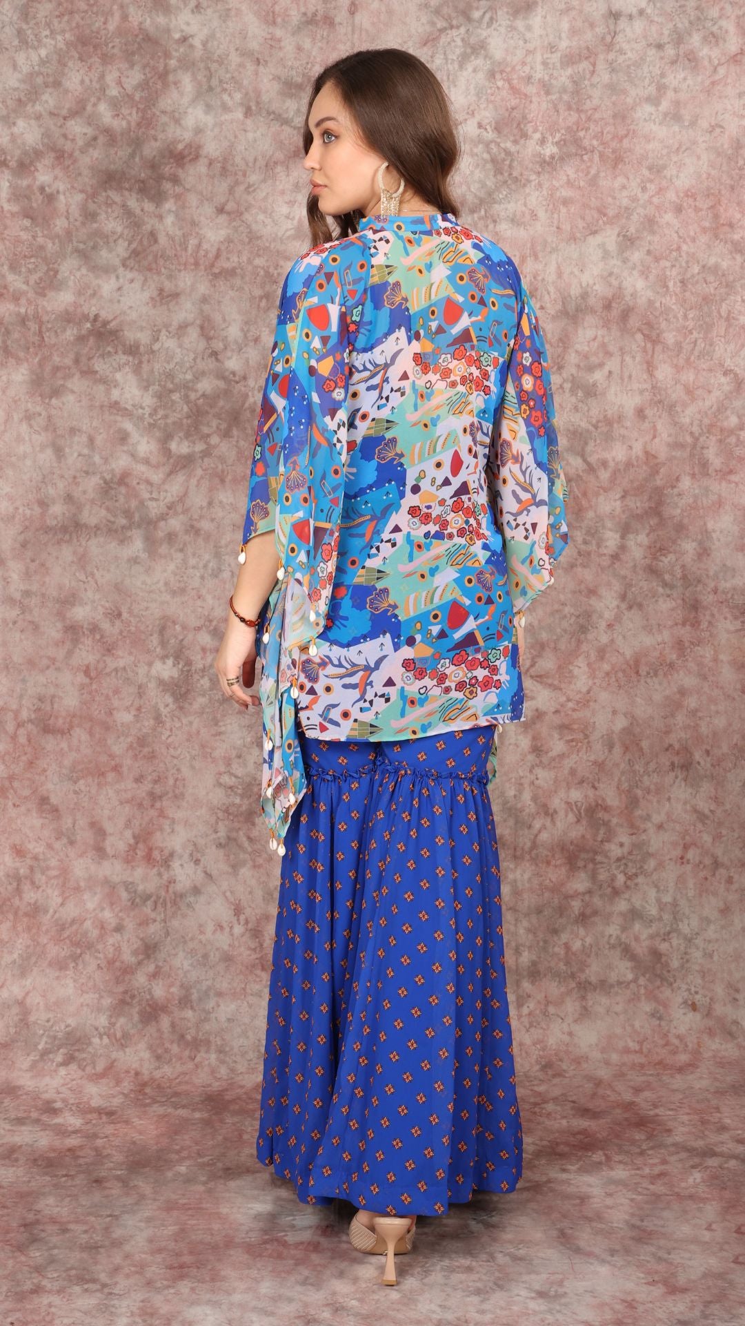 Abstract Tropical Print Kaftan Kurti and Sharara Set