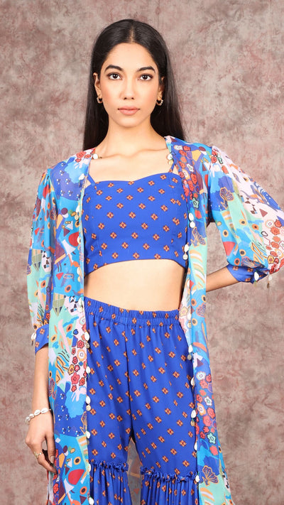 Abstract Tropical Print Cape and Sharara Set