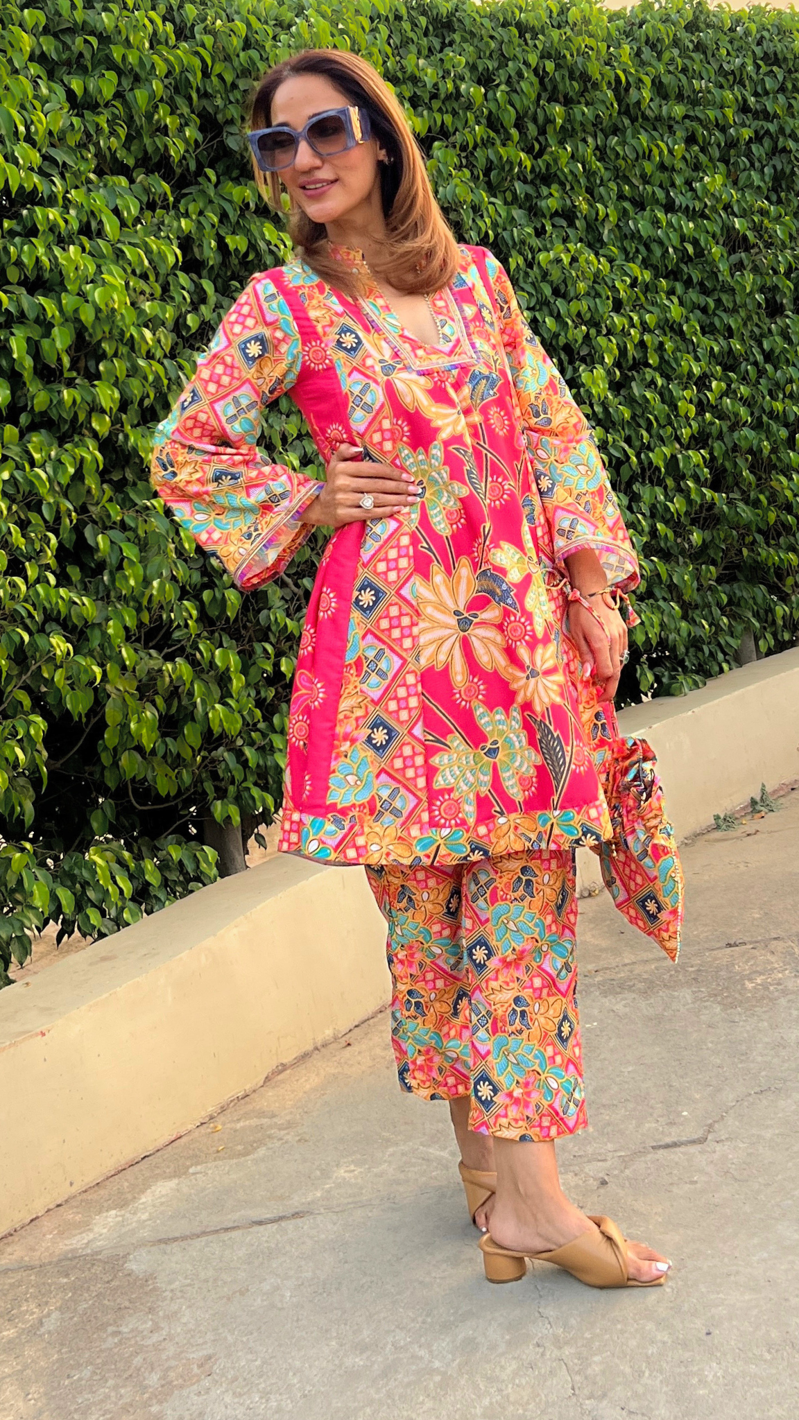 Patola Print Crimson Tunic Kurti Set