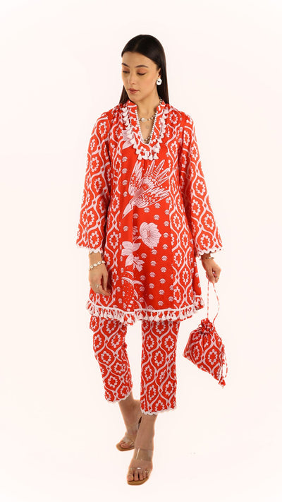 Vermillion red Tunic Kurti Set