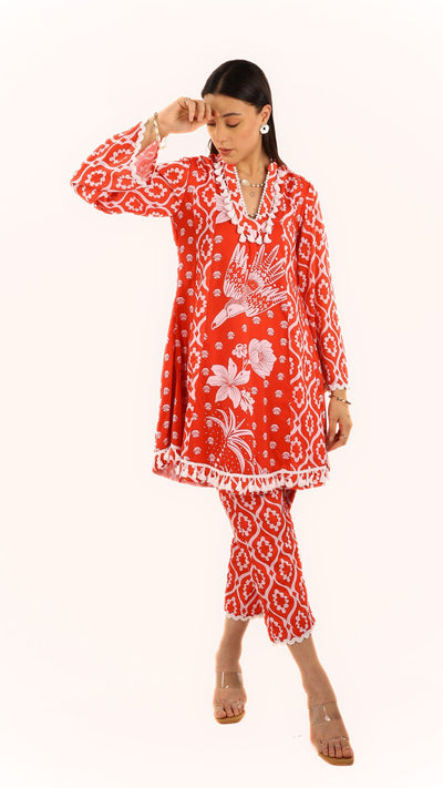 Vermillion red Tunic Kurti Set