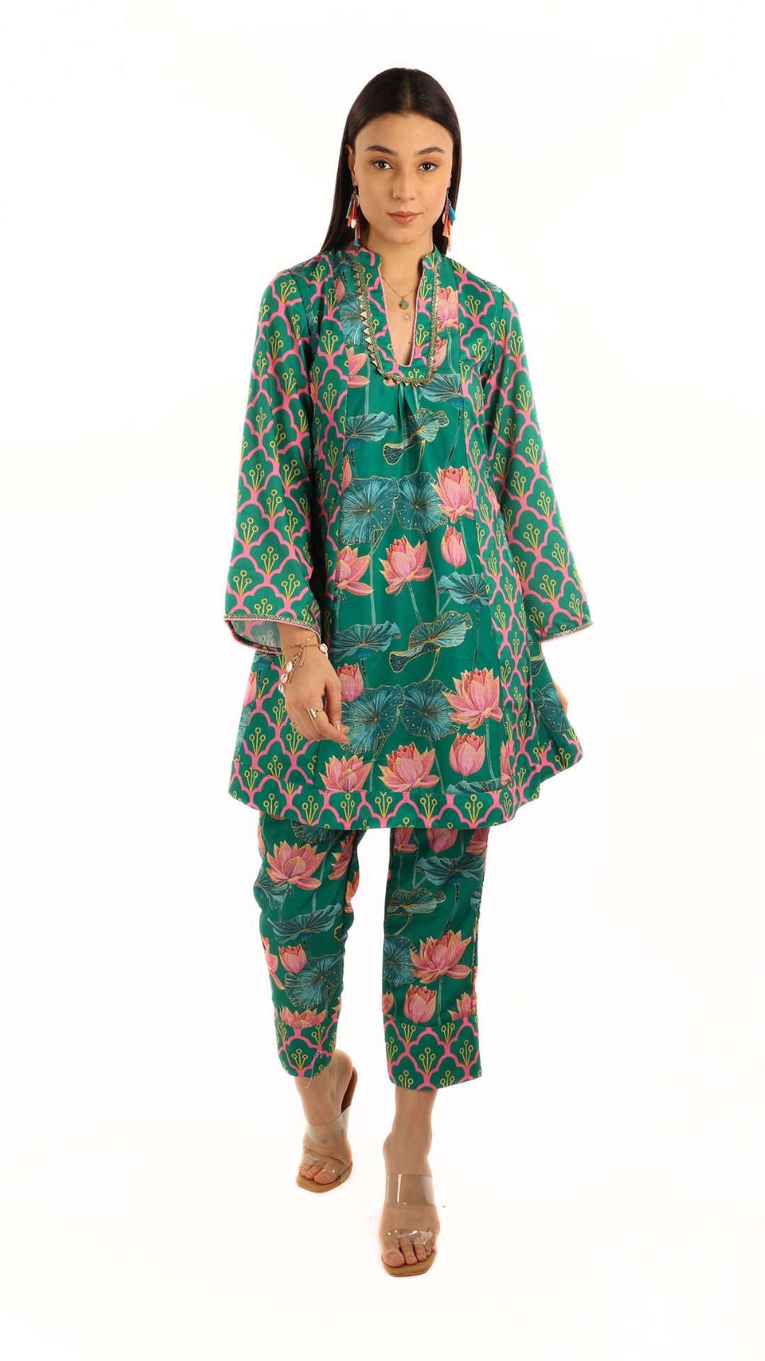 Green Lotus Tunic Kurti Set