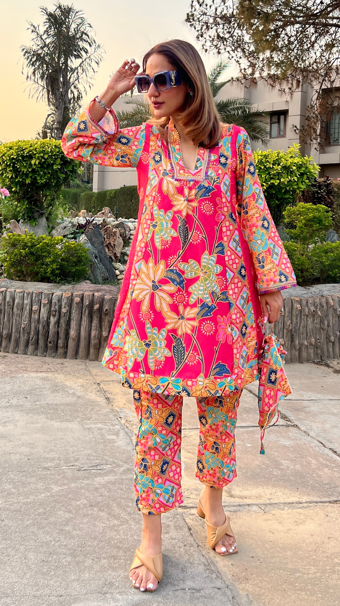 Patola Print Crimson Tunic Kurti Set