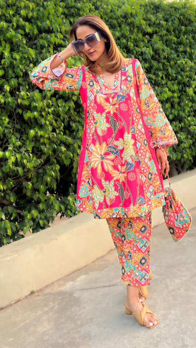 Patola Print Crimson Tunic Kurti Set