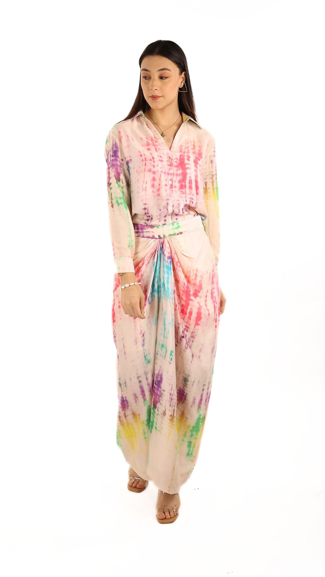 Tie Dye Shibori Print Dhoti Skirt Set