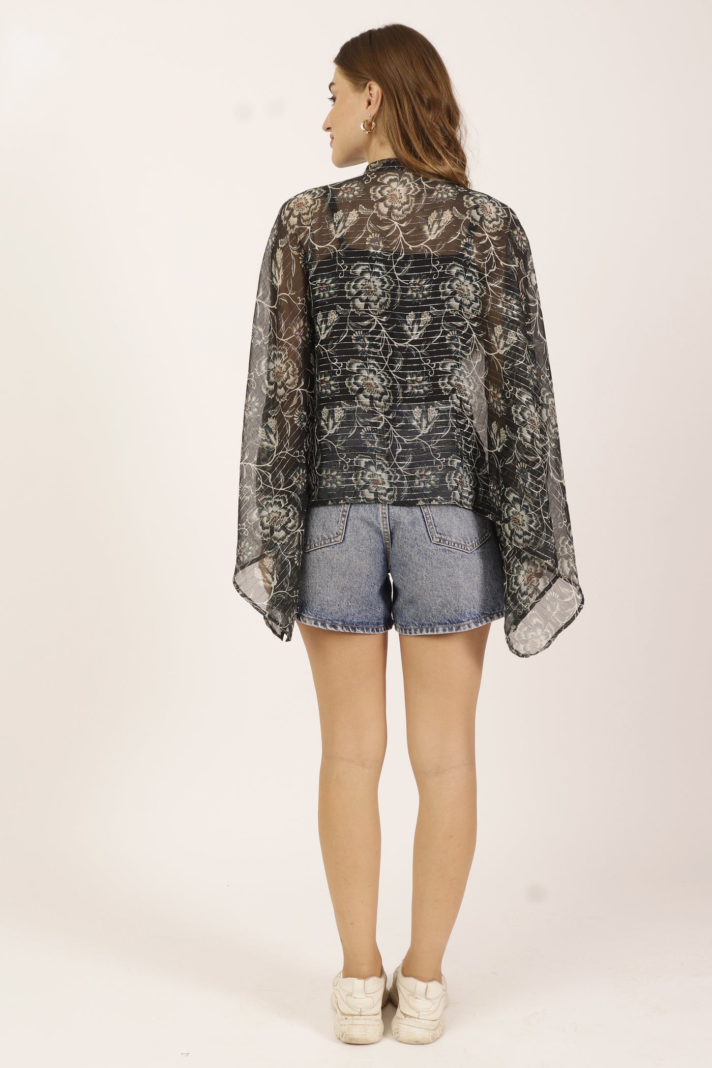 Black Lurex Oversized Print Shirt