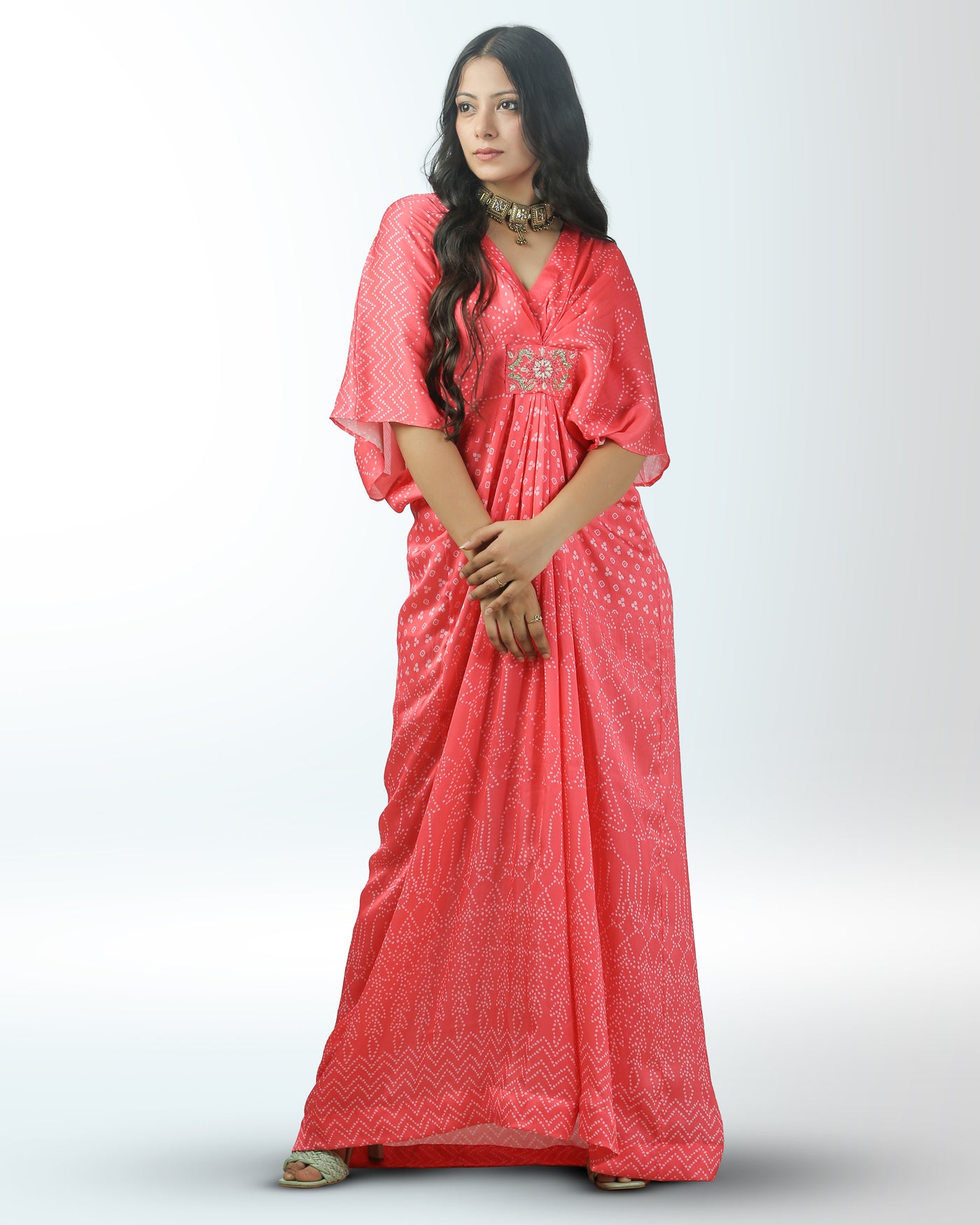 Bandhani Fuchsia Kaftan Dress