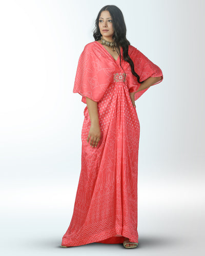 Bandhani Fuchsia Kaftan Dress