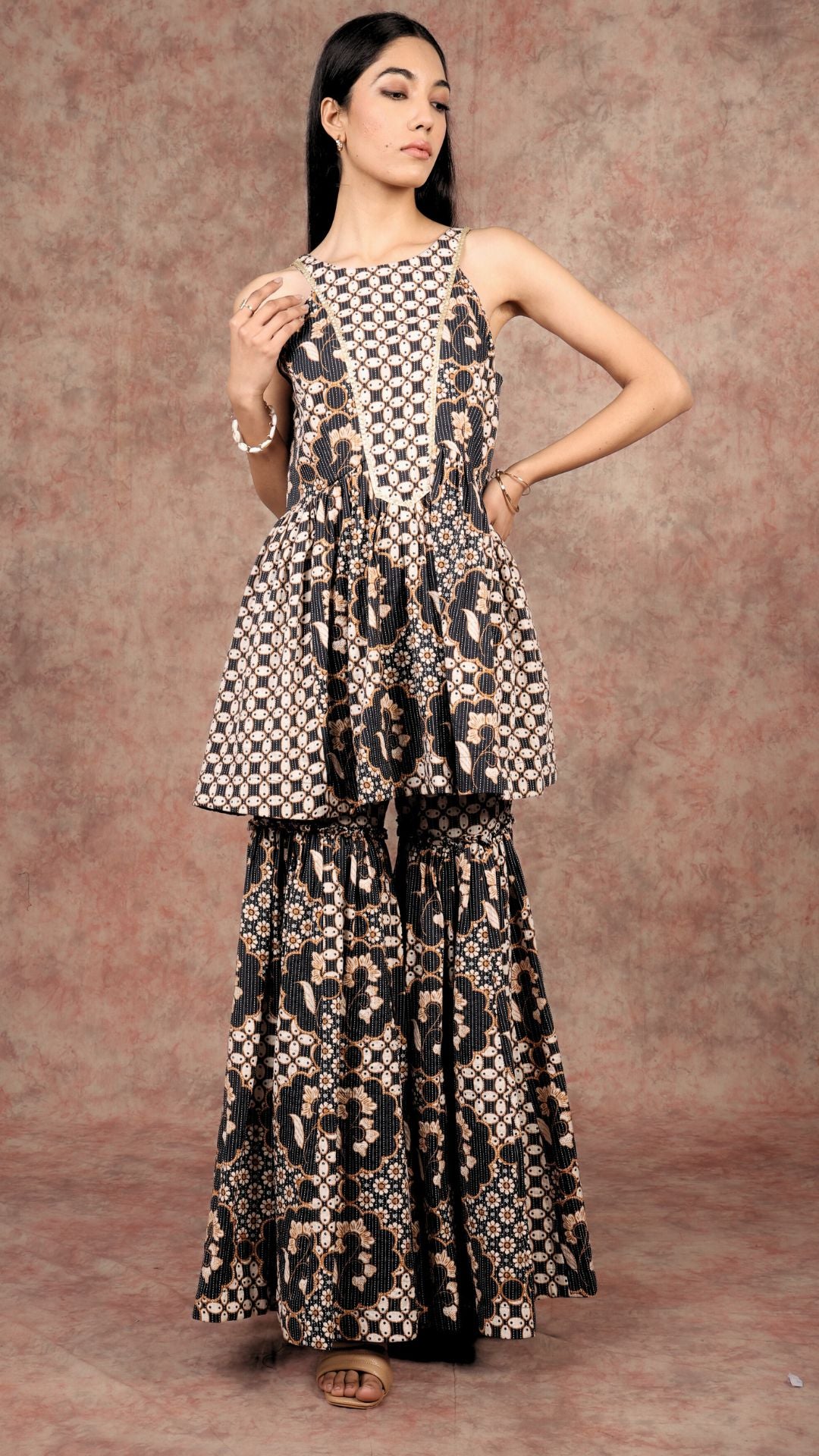 Black Patola Print Peplum & Sharara Set