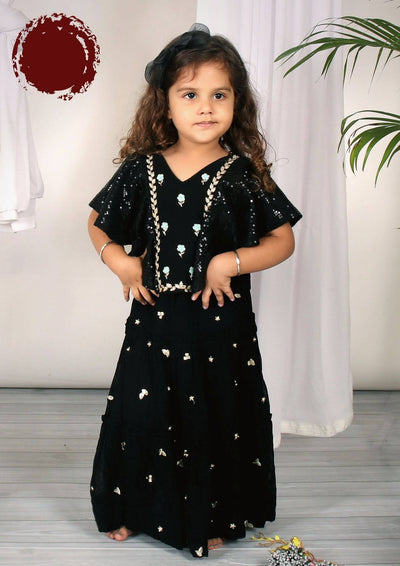 Black Ruffle Blouse & Panel Lehenga